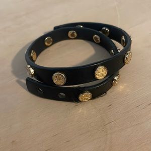 Black leather tori Burch bracelet